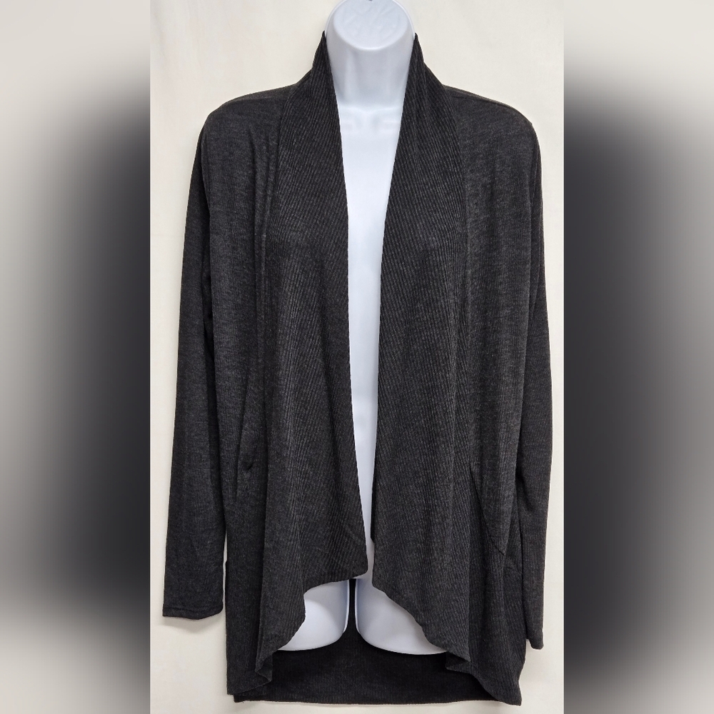 Ambiance L Waterfall Cardigan Sweater Long Sleeve Charcoal Gray New